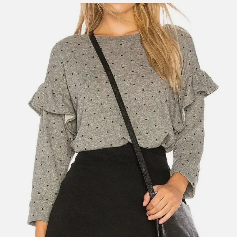 CURRENT ELLIOTT  THE RUFFLE LONG SLEEVE SWEATSHIRT MINI POLKA STAR sz 0